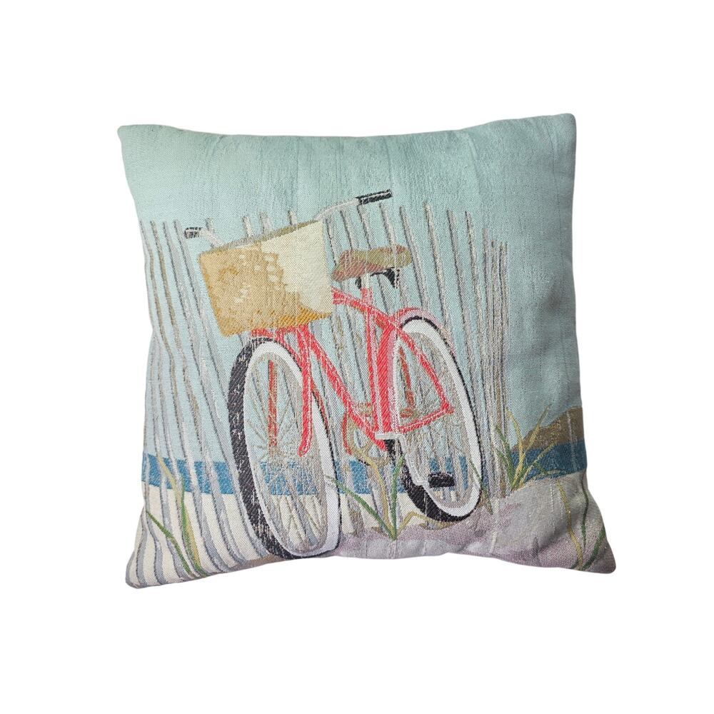 BETTER HOMES Bicycle Beach Water Sand Nautical Tapestry Shabby Pillow Qty 1